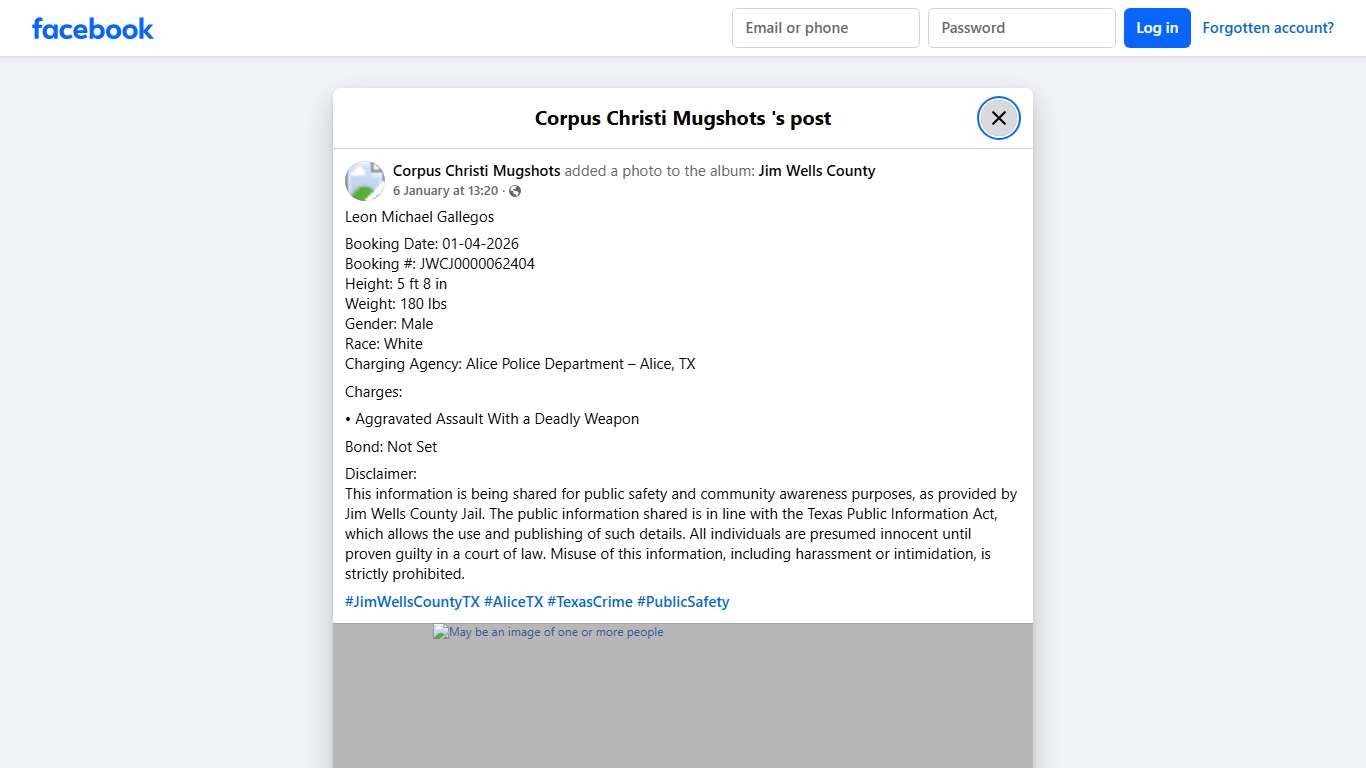 Leon Michael Gallegos Booking... - Corpus Christi Mugshots Facebook